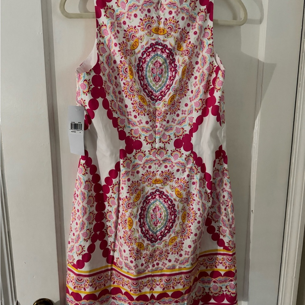 Elegant Pink and White London Times Size 8 Mini Shift Patterned Dress